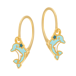 Boucles d'oreilles dormeuses en or jaune et laque, dauphin