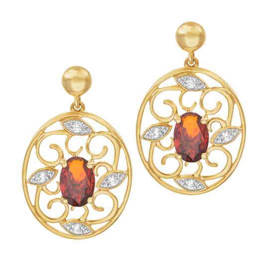 Boucles d'oreilles en or jaune et rhodié, oxydes de zirconium, ajourée