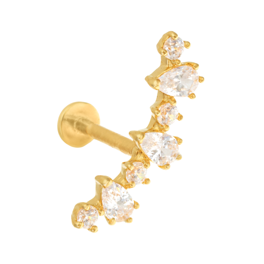 Piercing en or jaune et oxydes de zirconium ronds, poires