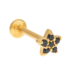 Piercing en or jaune et oxydes de zirconium noirs, fleur