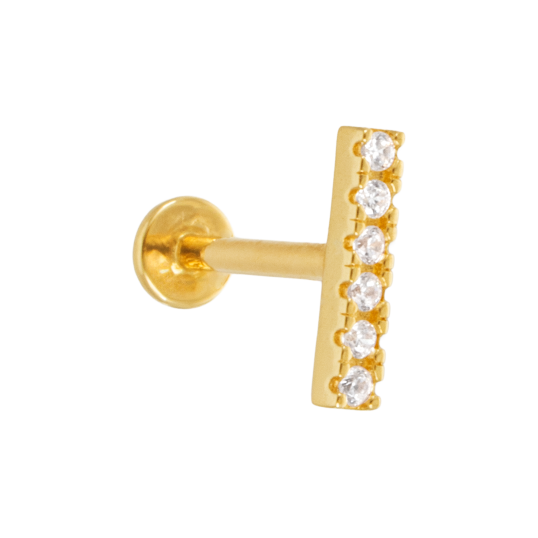 Piercing en or jaune et oxydes de zirconium, barre