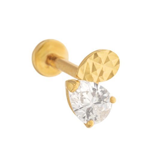 Piercing en or jaune et oxyde de zirconium, forme poire