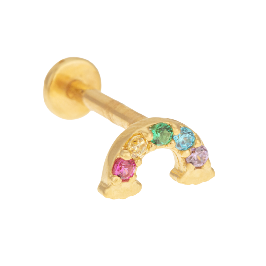 Piercing en or jaune et oxydes de zirconium, arc en ciel