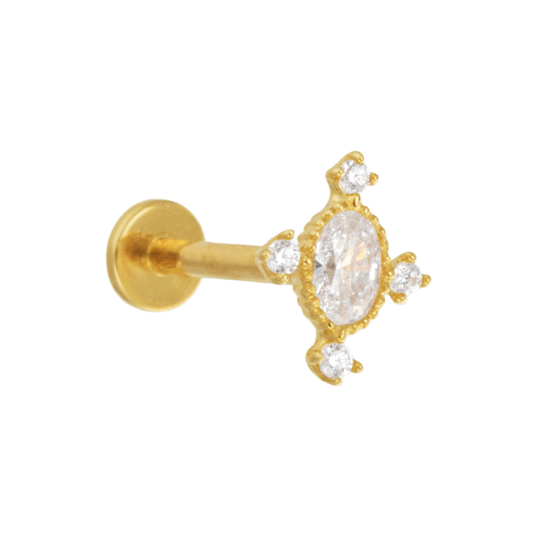 Piercing en or jaune et oxydes de zirconium ronds, ovale