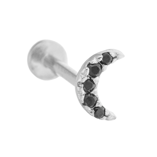 Piercing en or gris et oxydes de zirconium noirs, lune