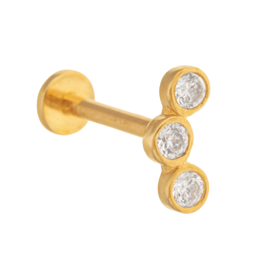 Piercing en or jaune et oxydes de zirconium ronds