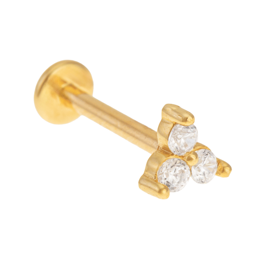 Piercing en or jaune et oxydes de zirconium, forme pétale