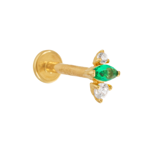 Piercing en or jaune et oxydes de zirconium ronds, navette
