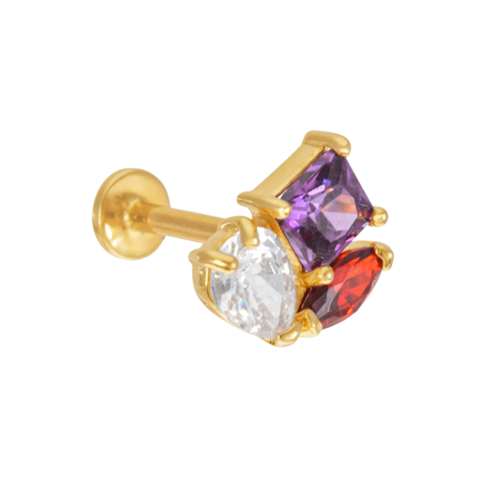 Piercing en or jaune et oxydes de zirconium carré, navette, poire