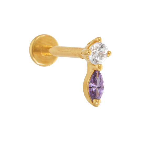 Piercing en or jaune et oxydes de zirconium rond, navette