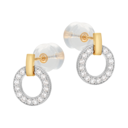 Boucles d'oreilles en or jaune et argent rhodié, oxydes de zirconium, rondes