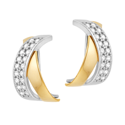 Boucles d'oreilles en or jaune et argent rhodié, oxydes de zirconium, croisées