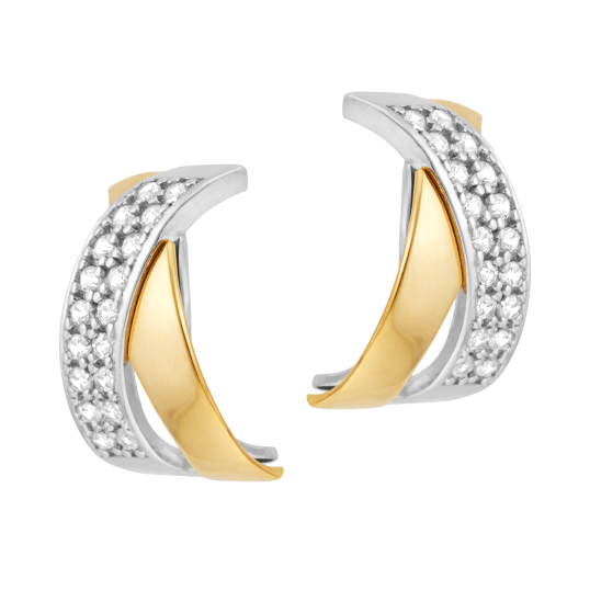 Boucles d'oreilles en or jaune et argent rhodié, oxydes de zirconium, croisées