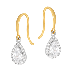 Boucles d'oreilles en or jaune et argent rhodié, oxydes de zriconium, goutte 