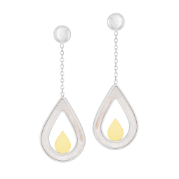 Boucles d'oreilles en or jaune et argent rhodié, nacre, goutte