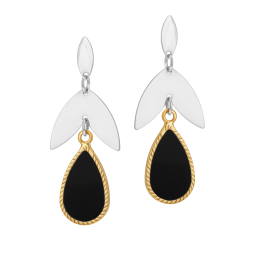 Boucles d'oreilles en or jaune et argent rhodié, pierre synthétique, goutte 