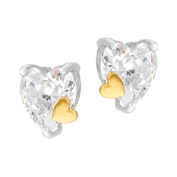 Boucles d'oreilles en or jaune et argent rhodié, oxyde de zirconium, coeur