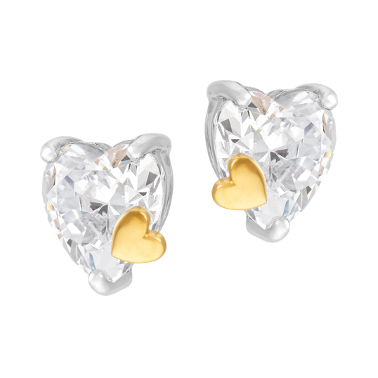 Boucles d'oreilles en or jaune et argent rhodié, oxyde de zirconium, coeur