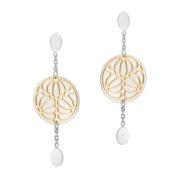 Boucles d'oreilles en or jaune et argent rhodié, motif ajouré 