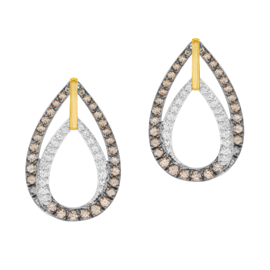 Boucles d'oreilles en or jaune et argent rhodié, oxydes de zirconium et oxydes de zirconium bruns