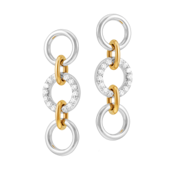 Boucles d'oreilles en orjaune et argent rhodié, oxydes de zirconium, ronds