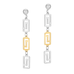 Boucles d'oreilles en or jaune et argent rhodié, maille Grecque