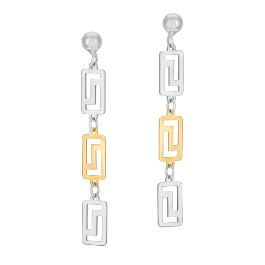 Boucles d'oreilles en or jaune et argent rhodié, maille Grecque