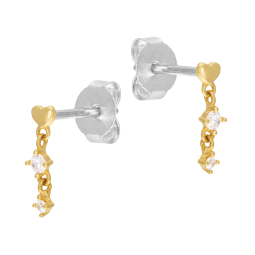 Boucles d'oreilles en or jaune et argent rhodié, oxydes de zriconium, coeur 