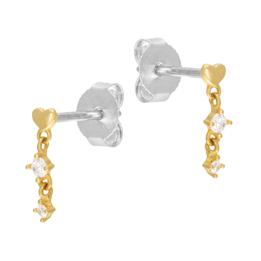 Boucles d'oreilles en or jaune et argent rhodié, oxydes de zirconium, coeur 