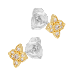 Boucles d'oreilles en or jaune et argent rhodié, oxydes de zirconium, blason 