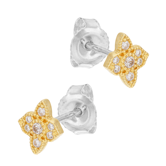 Boucles d'oreilles en or jaune et argent rhodié, oxydes de zirconium, blason 