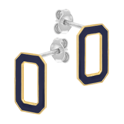 Boucles d'oreilles en or jaune et argent rhodié, laque bleu, rectangle