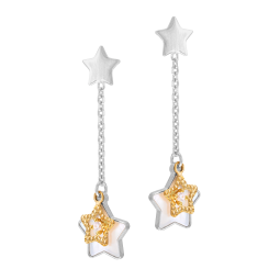 Boucles d'oreilles en or jaune et argent rhodié, nacre, etoiles