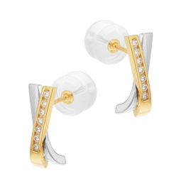 Boucles d'oreilles en or jaune et argent rhodié, oxydes de zirconium, croisées