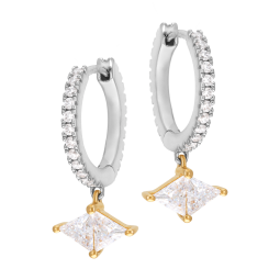 Boucles d'oreilles en or jaune et argent rhodié, oxydes de zirconium