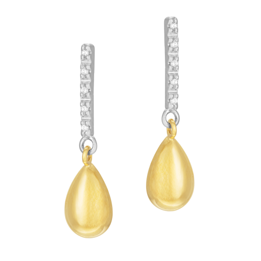 Boucles d'oreilles en or jaune et argent rhodié, oxydes de zirconium, gouttes