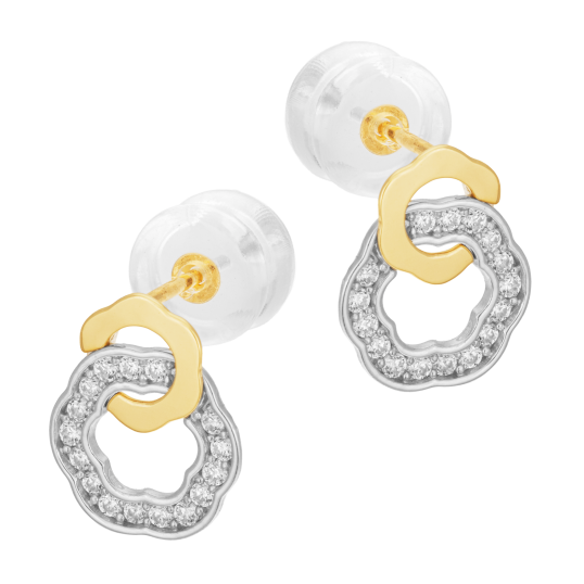 Boucles d'oreilles en or jaune et argent rhodié, oxydes de zirconium, anneaux 
