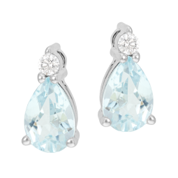 Boucles d'oreilles en platine, aigue marine poire et oxyde de zirconium