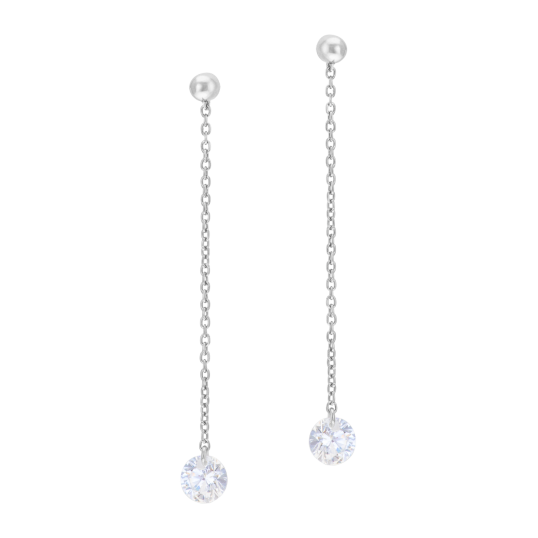 Boucles d'oreilles en platine et oxydes de zirconium, pendantes