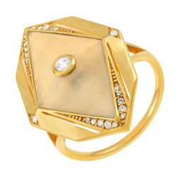 Bague en plaqué or, pierre de lune et oxydes de zirconium