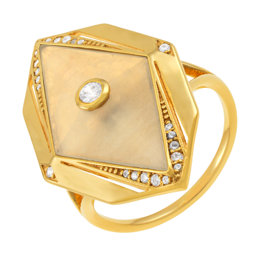 Bague en plaqué or, pierre de lune et oxydes de zirconium