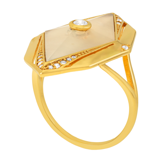 Bague en plaqué or, pierre de lune et oxydes de zirconium