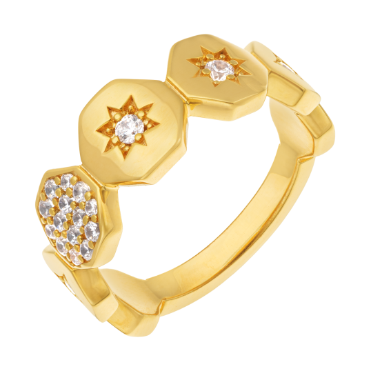 Bague en plaqué or, doré à l'or fin et oxydes de zirconium