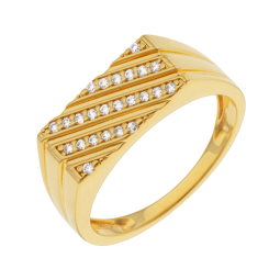 Bague en plaqué or, doré à l'or fin et oxydes de zirconium, striée