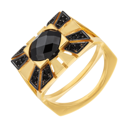 Bague en plaqué or, doré à l'or fin et rhodié noir, oxydes de zirconium noir