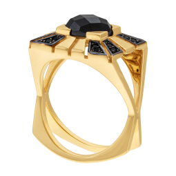 Bague en plaqué or, doré à l'or fin et rhodié noir, oxydes de zirconium noir