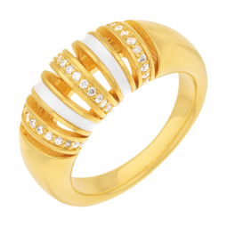 Bague en plaqué or, doré à l'or fin, oxydes de zirconium et laque blanche