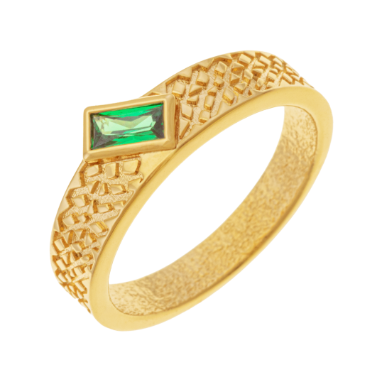 Bague en plaqué or, doré à l'or fin et pierre synthétique verte