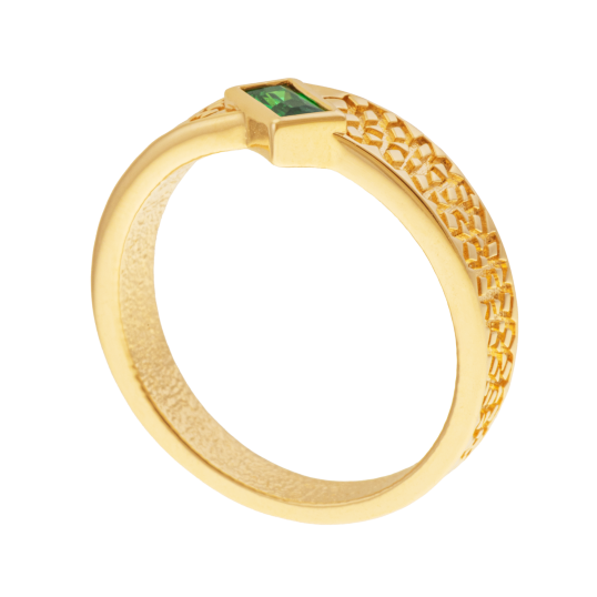Bague en plaqué or, doré à l'or fin et pierre synthétique verte