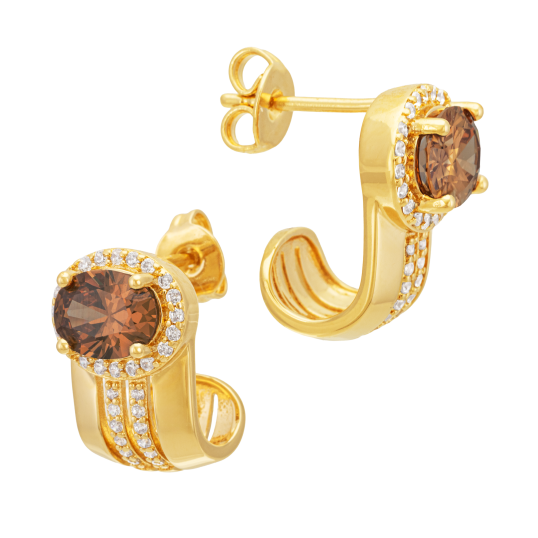 Boucles d'oreilles en plaqué or, doré à l'or fin, oxydes de zirconium 